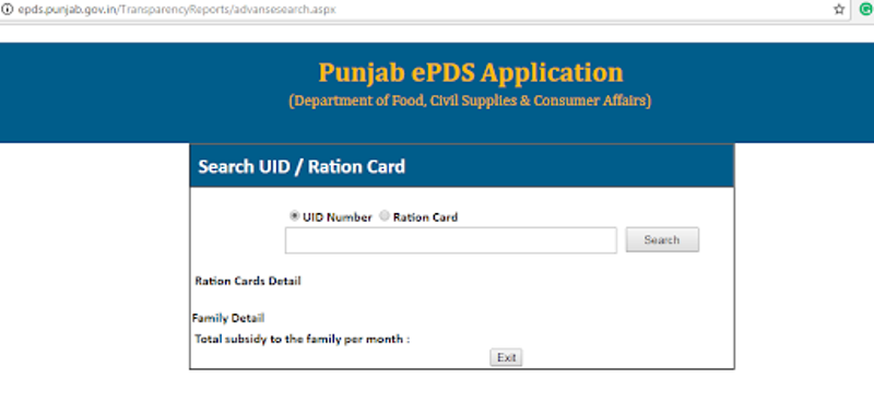 Punjab Ration Card List Online