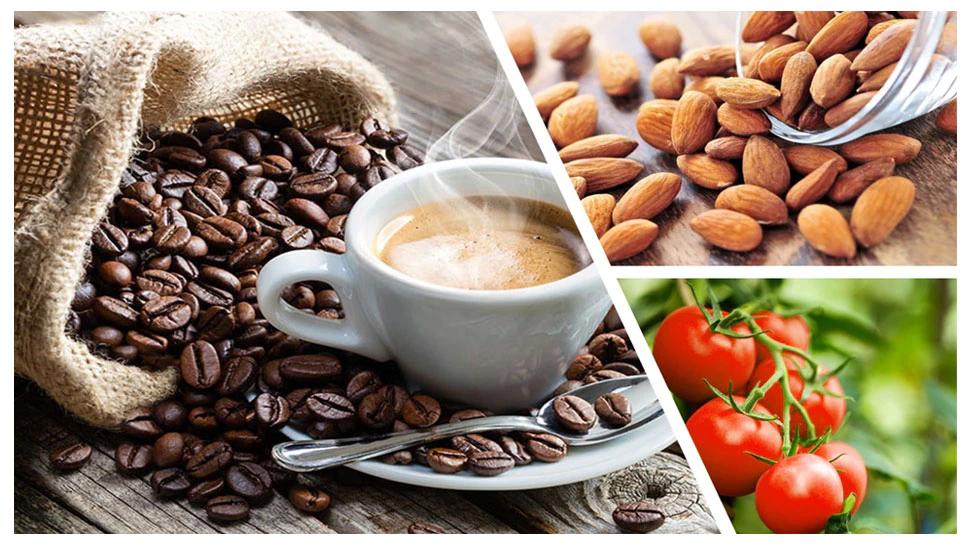 Prices of tomatoes, almonds, coffee and soybeans